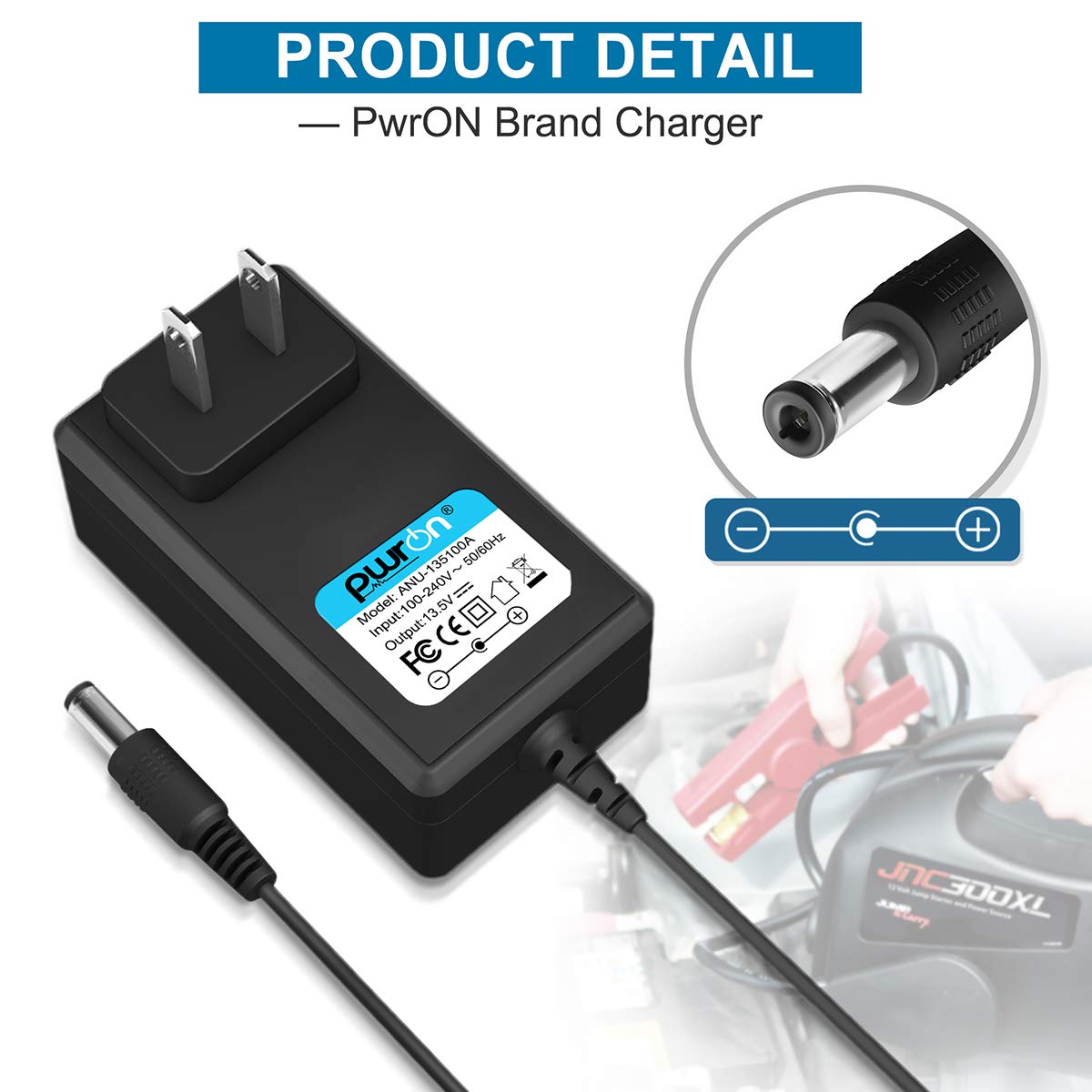 PwrON AC to DC Adapter Compatible with Jump-N-Carry Clore JNC300XL KKC-JNC212 900 SOLJNC212, KKC-JNC212 / CS1000 JNC300XL Solar 300XL 900 Peak Amp 12-Volt Jump Starter Power Supply Cord w/Small Jack