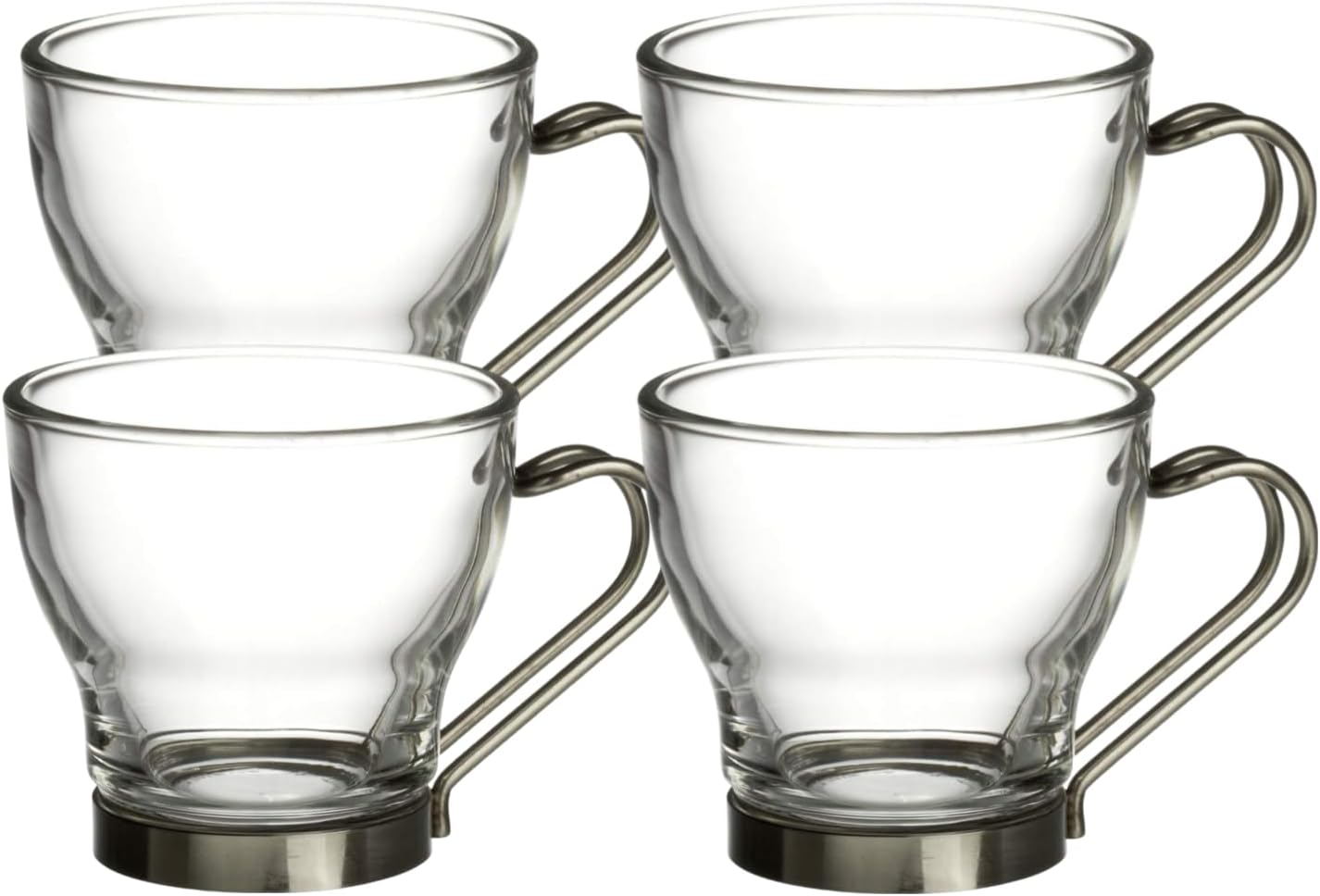 Oslo Espresso Glass Cups 4 Set 3.75 Oz | Tempered Glass, Ergonomic Stainless Steel Handles, Dishwasher Safe, For Espresso, Coffee, Tea