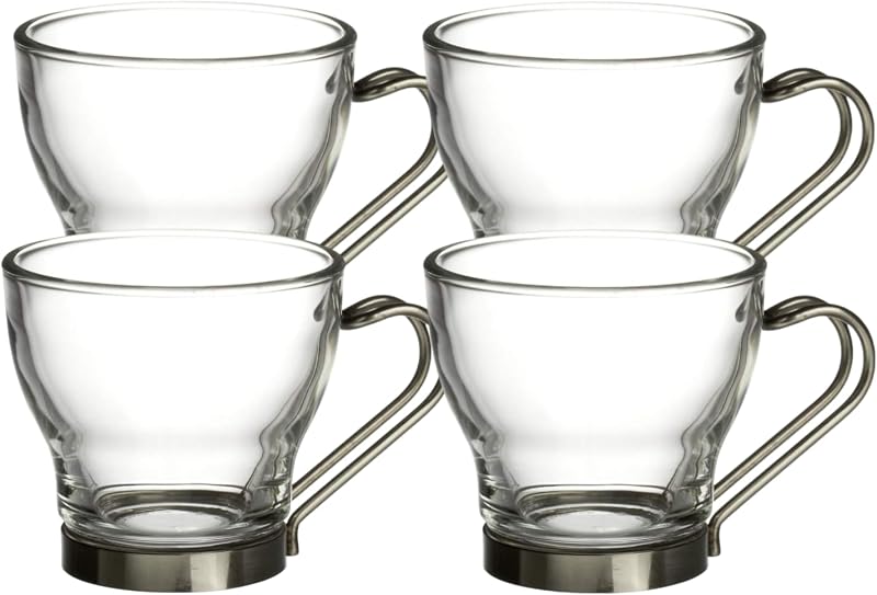 Verdi Espresso Cup With Stainless Steel Handle, Set of 4, Gift Boxed, 3.5 ounces