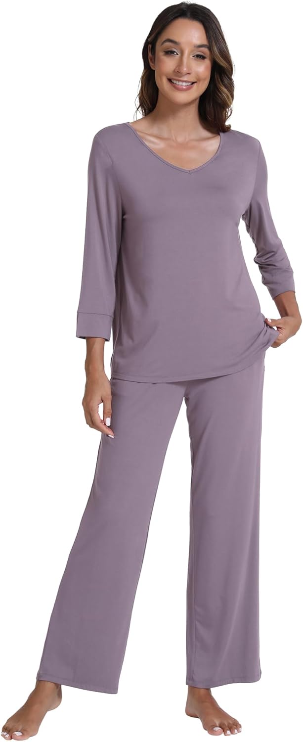WiWi Pajamas for Women Set 3/4 Sleeve Tops Wide Leg Pants Pjs Sets Soft Viscose from Bamboo Loungewear S-XXL - Image 2