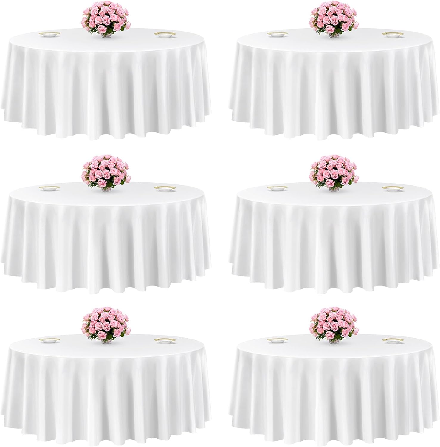 VEVOR 6-Pack 120-Inch White Round Tablecloths - Stain-Resistant, Wrinkle-Free Polyester for Weddings, Parties, Banquets