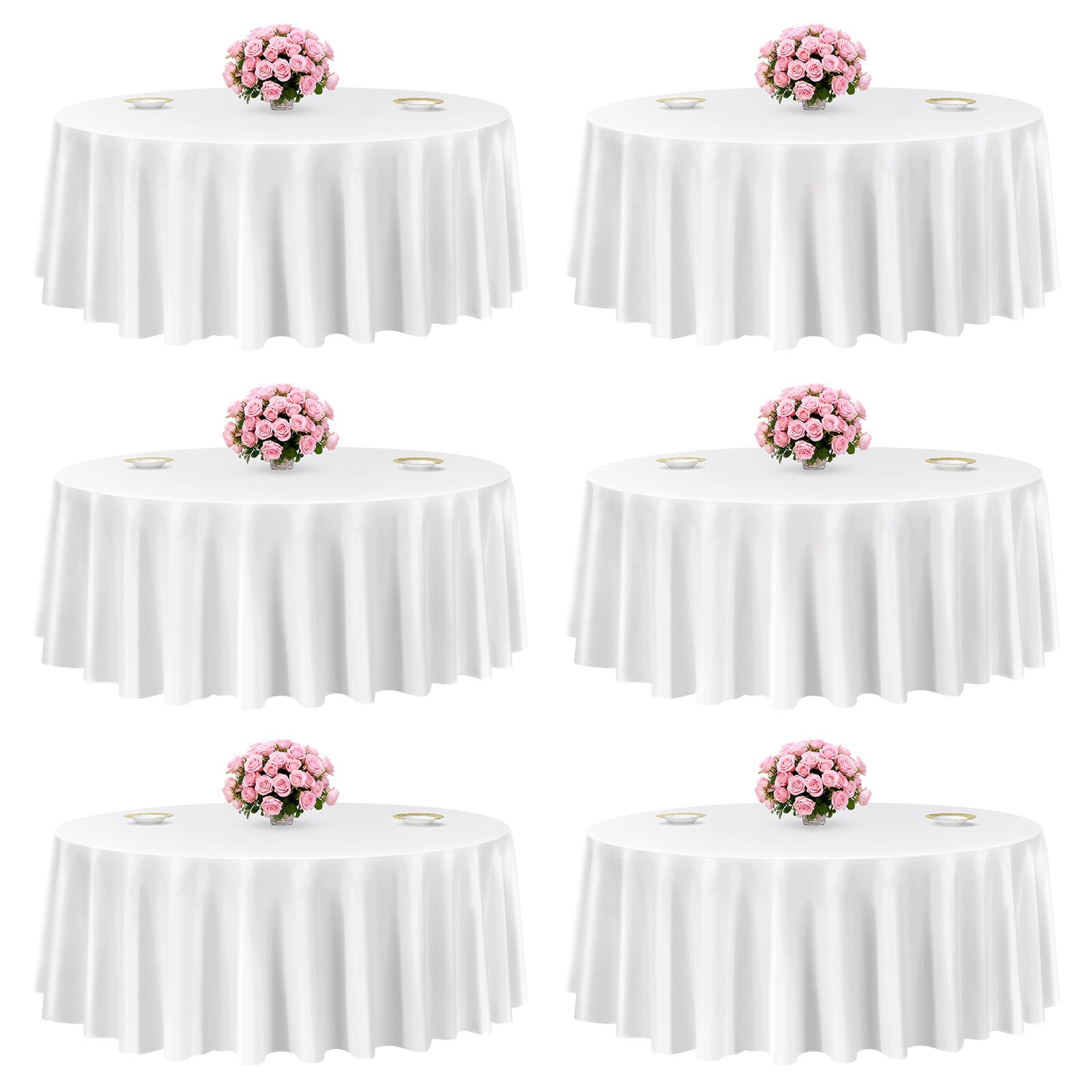 VEVOR Manteles Redondos de 3048 mm, Elegantes y Versátiles, Resistentes a Las Arrugas, Lavables a Máquina, de Poliéster, para Fiestas, Bodas, Banquetes y Eventos Formales, Color Blanco, 6 uds