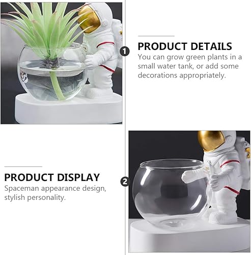 Miniatura 6 de Beaupretty Bombilla hidropónica de vidrio para macetero de astronauta dorada, jarrón de terrario, bandeja para bolígrafo, escultura de astronauta