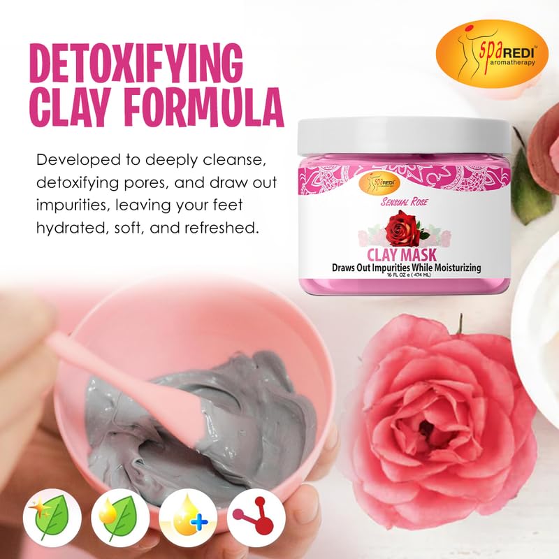 Miniatura 6 de SPA REDI - Máscara de arcilla, rosa sensual, 16 onzas - Pedicura, limpieza profunda corporal, purificación de poros de la piel, desintoxicante,