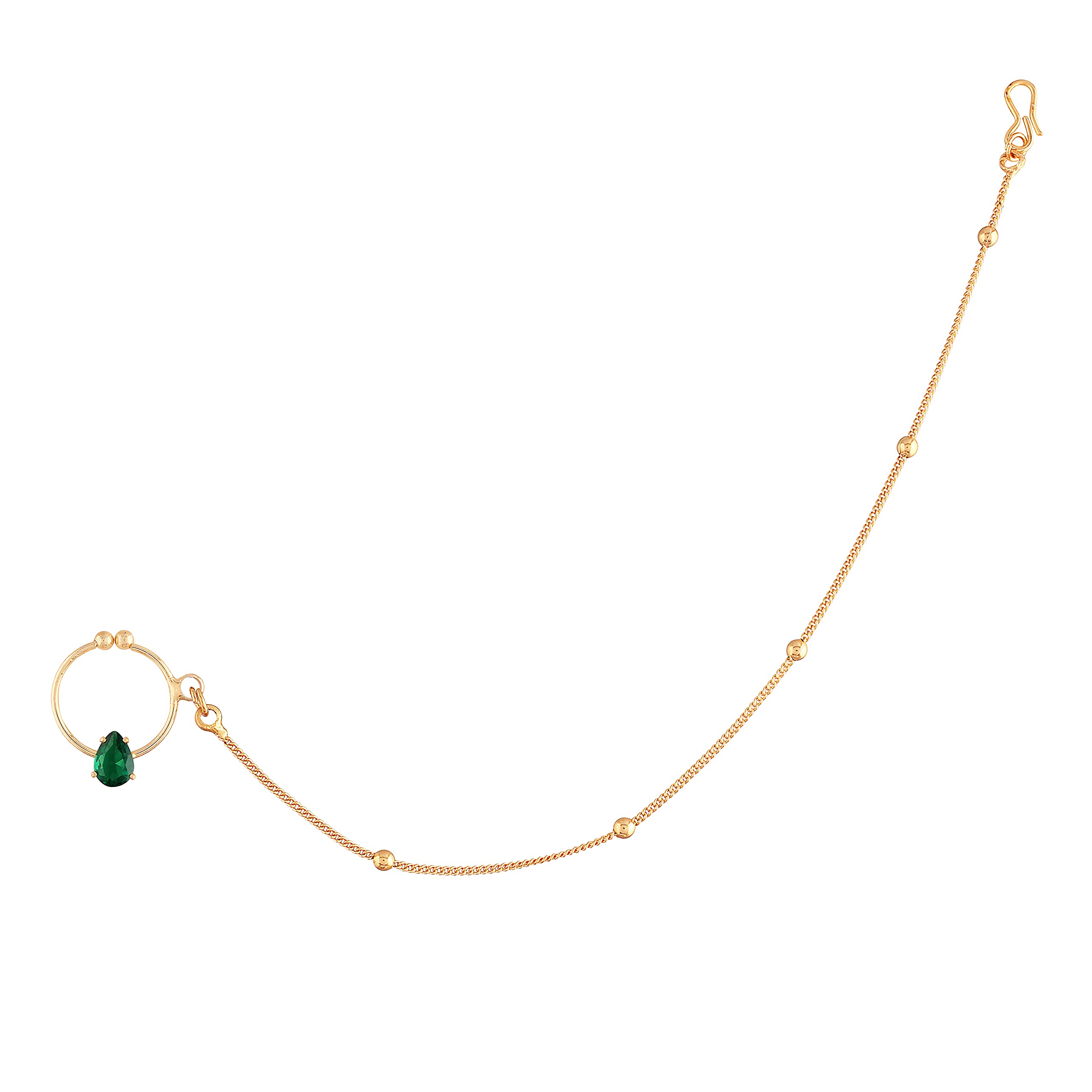 I Jewels18k Gold Plated Indian Wedding Bollywood Ethnic Bridal Nose Ring/Nath Without Piercing with Chain Encased with Pearl Stone for Women (NL44)