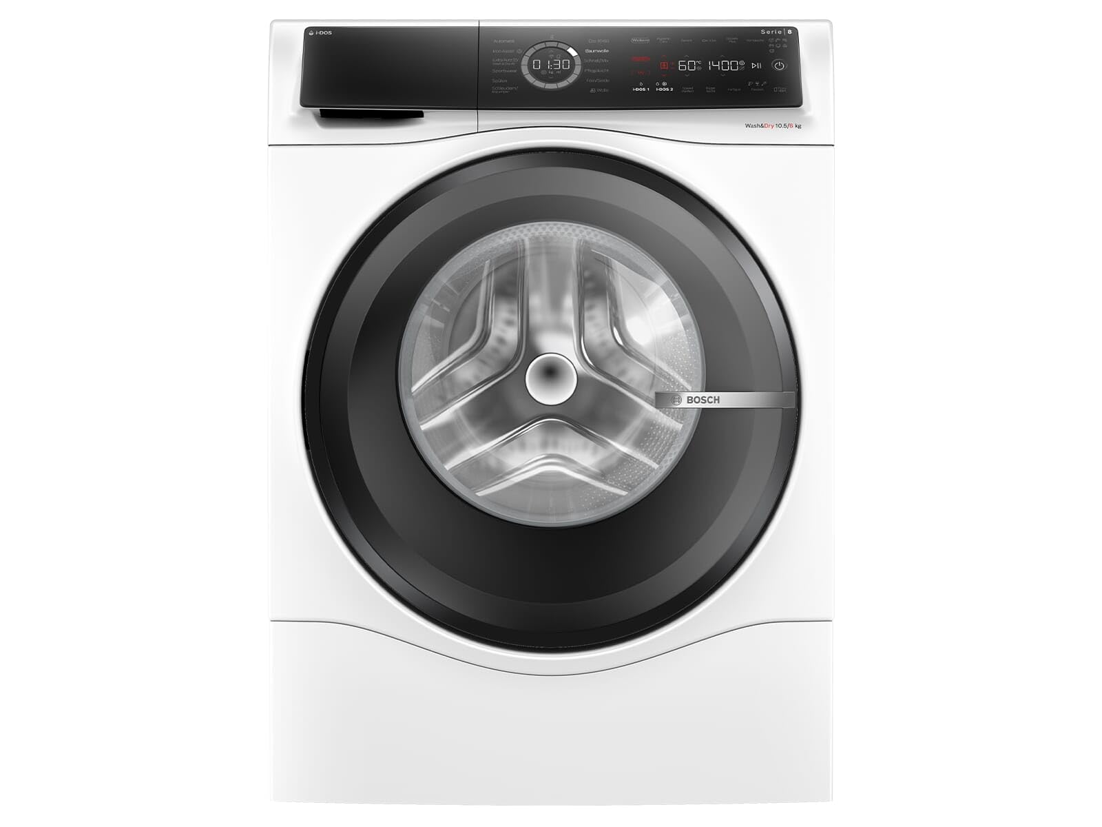 Bosch WNC254A40, Serie 8, Asciugatrice intelligente, 10,5 kg di lavaggio e 6 kg di asciugatura, 1400 giri/min, dosaggio intelligente i-Dos, rimuove 16 tipi di macchie, IronAssist con funzione vapore,