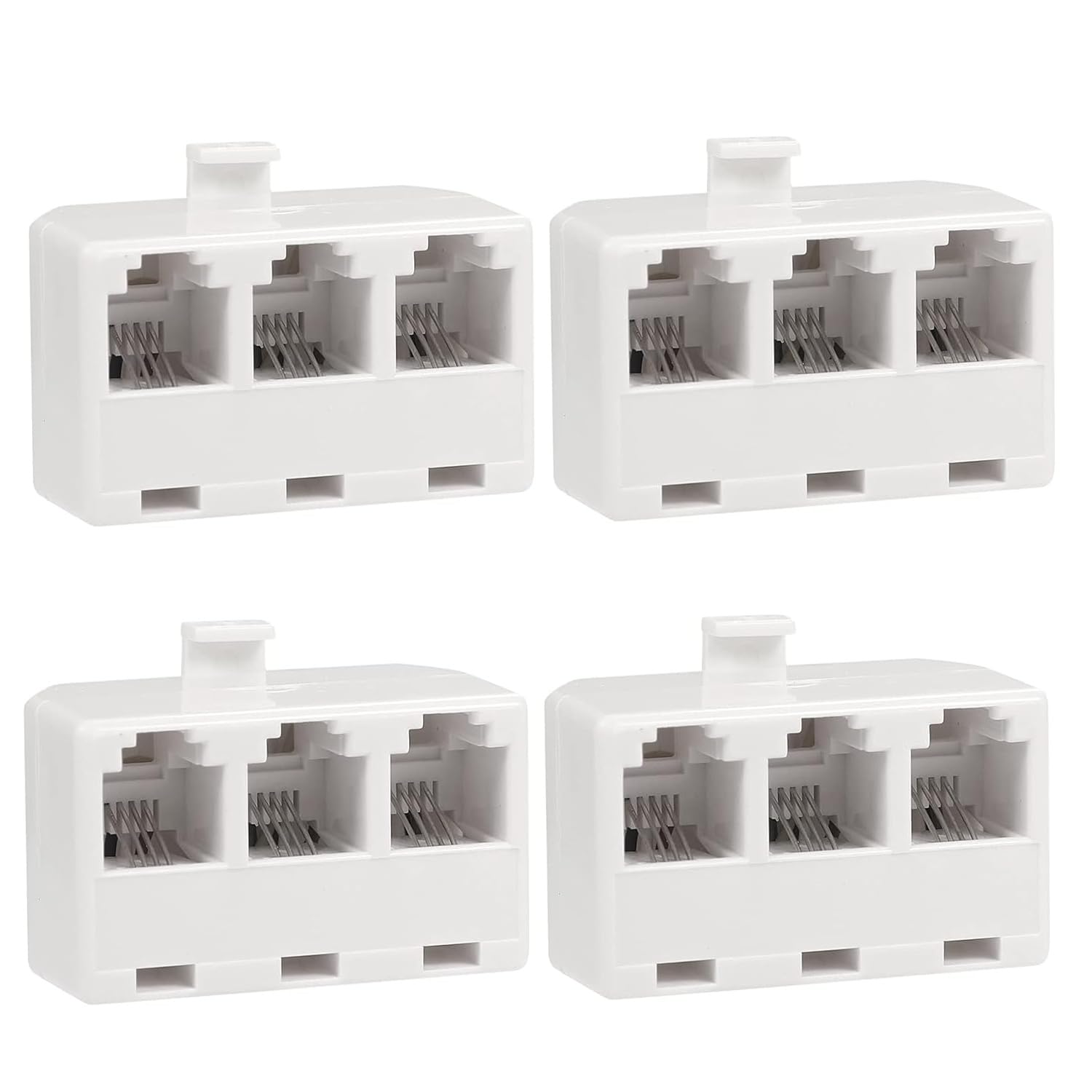 3 Way Telephone Splitter Wall Jack Adapter, 4 Pack, White, 1 Male to 3 Converter Cable RJ11 6P4C Telephone Adapter and Separator for Landline onto Wall Jack, Applied for Phone, Fax, Modem