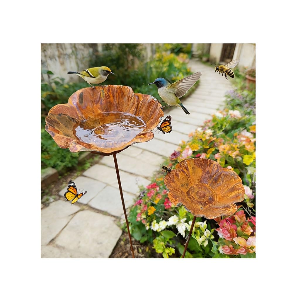 Mangeoire à eau et baignoire pour oiseaux – Respectueux de l'environnement – Station d'eau décorative pour oiseaux avec support en métal pour jardin, terrasse, pelouse – Une seule pièce, parfaite pour