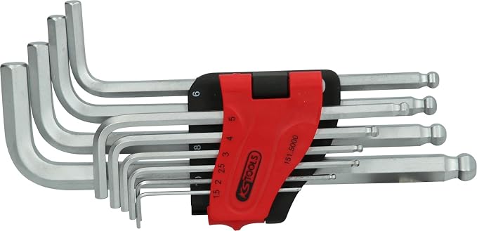 KS Tools 151.5000 Jeu de clés mâles coudées – 6 pans creux – Tête | Jeu de 10 clés mâles longues coudées 6 pans et tête sphérique, 1,5 à 10 mm, chrome vanadium