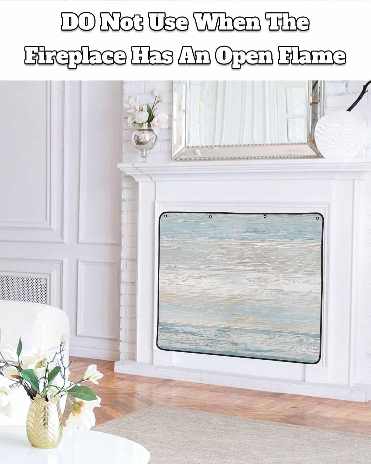 Blue Wooden Magnetic Fireplace Cover Decorative Indoor For Brick Fireplace,Insulation Fireplace Blocker Blanket Draft Stop Hot Heat,Vintage Shabby Chic Farmhouse Gradient Woodgrain 36"Wx30"H