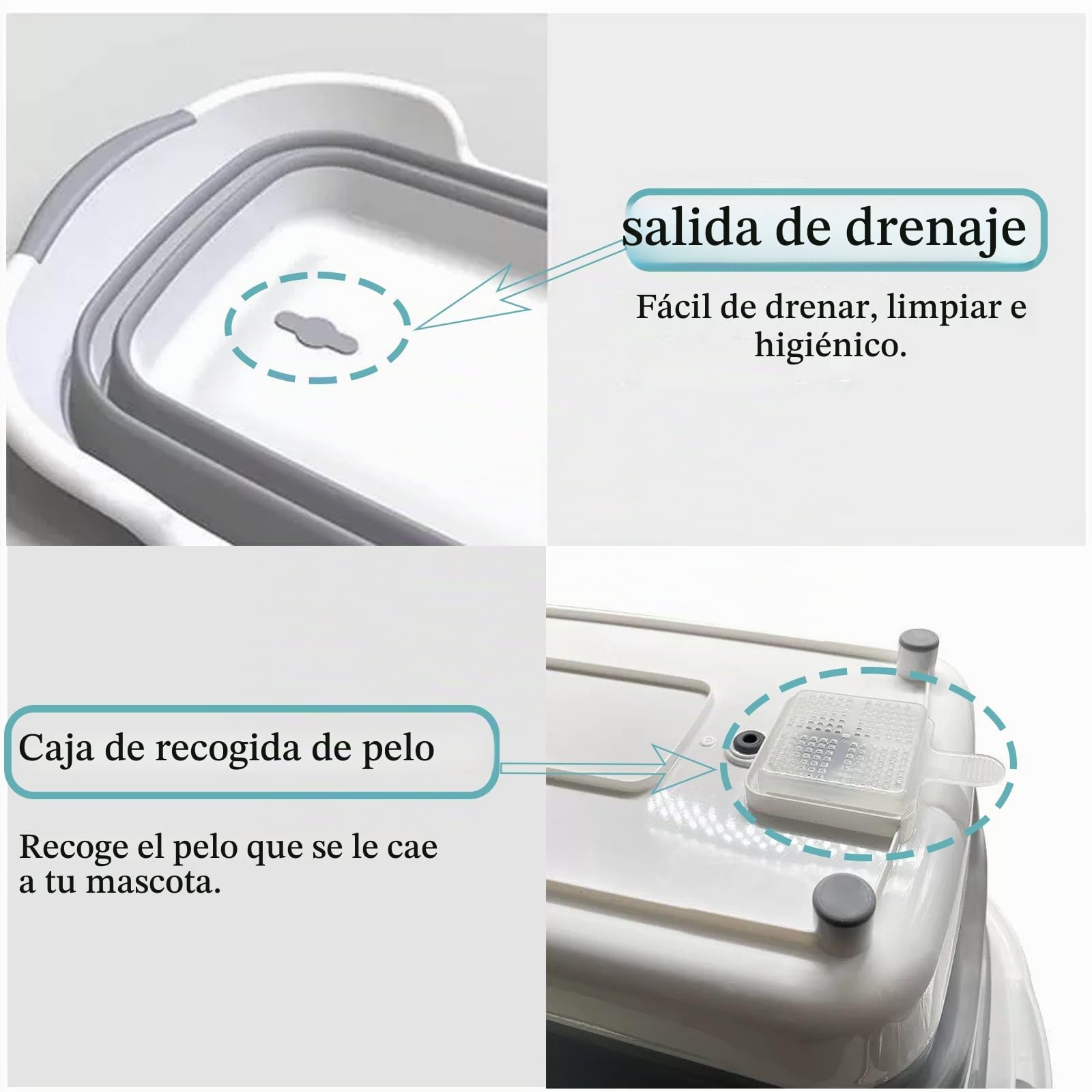 Bañera Plegable Multifuncional para Perros con Orificio de Drenaje,Tina Plegable Portátil para Mascotas,Bañera Plegable Perro, Interior, Exterior, para Perros y Gatos (60X40cm)
