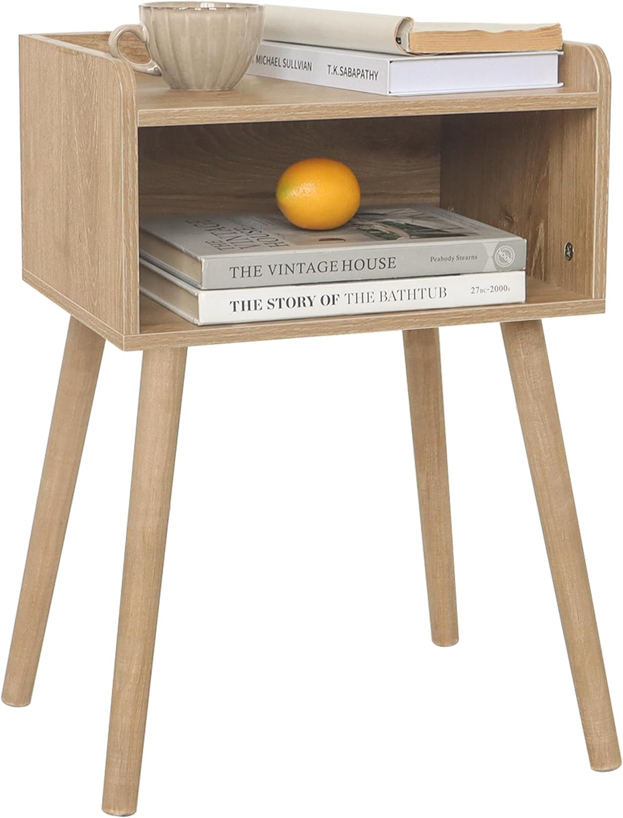 Nightstand, Mid Century Modern Side Table Bedroom with Storage, Small End Bedside Table with Solid Wood Legs for Living Room, Office Small Spaces (Rustic Walnut)