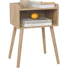 MaxSmeo Midcentury Modern Side Table Bedroom Nightstand with Storage Small End Bedside Table with Solid Wood Legs for Living Room Office Small Space Rustic Walnut