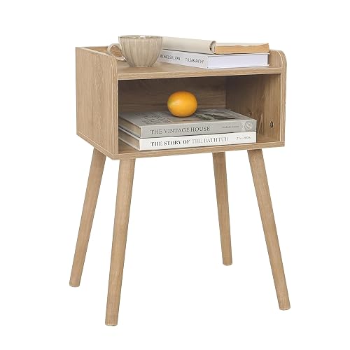MaxSmeo Nightstand, Mid Century Modern Side Table Bedroom with Storage, Small End Bedside Table with Solid Wood Legs for Living Room, Office Small Spaces (Rustic Walnut)