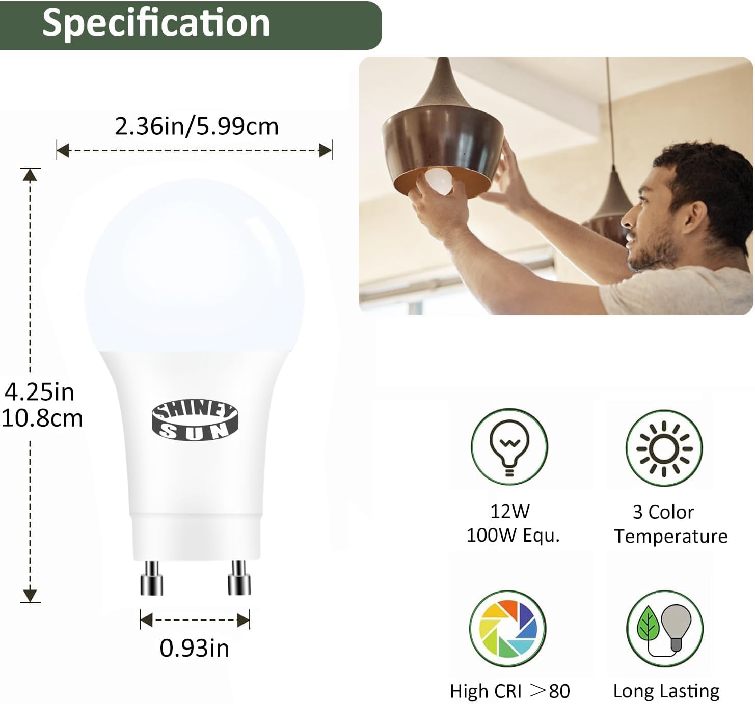 GU24 LED Light Bulb 3 Color Temperature, Daylight/Natural White/Warm White,Not Dimmable,12W(100W Equivalent), 1200 Lumens, A19 Shape Two Prongs Bulb for Living Room,Bedroom (4-Pack)