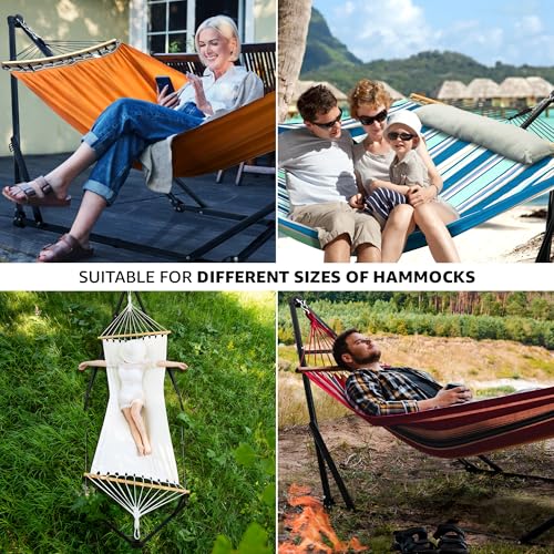 Tranquillo Unity Adjustable Hammock Stand, 800 lbs Capacity Steel Double Hammock Stand for 2 Persons, Premium Pre-Assembled Stand for Indoor Outdoor, Blue Leaf