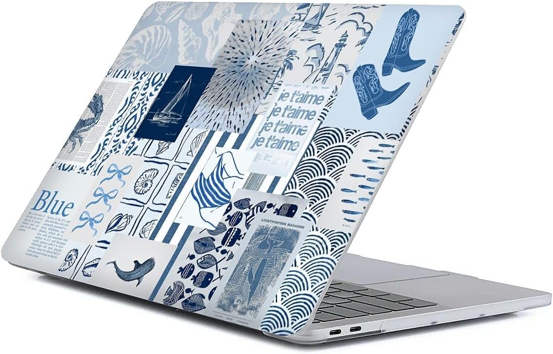 Compatible with MacBook Air 15 Inch Case 2023 M2 2025 M4 Chip Model A2941 A3241, Plastic Hard Shell Case for Mac Air 15 with Touch ID (2023)- Seaside Beachy Collage