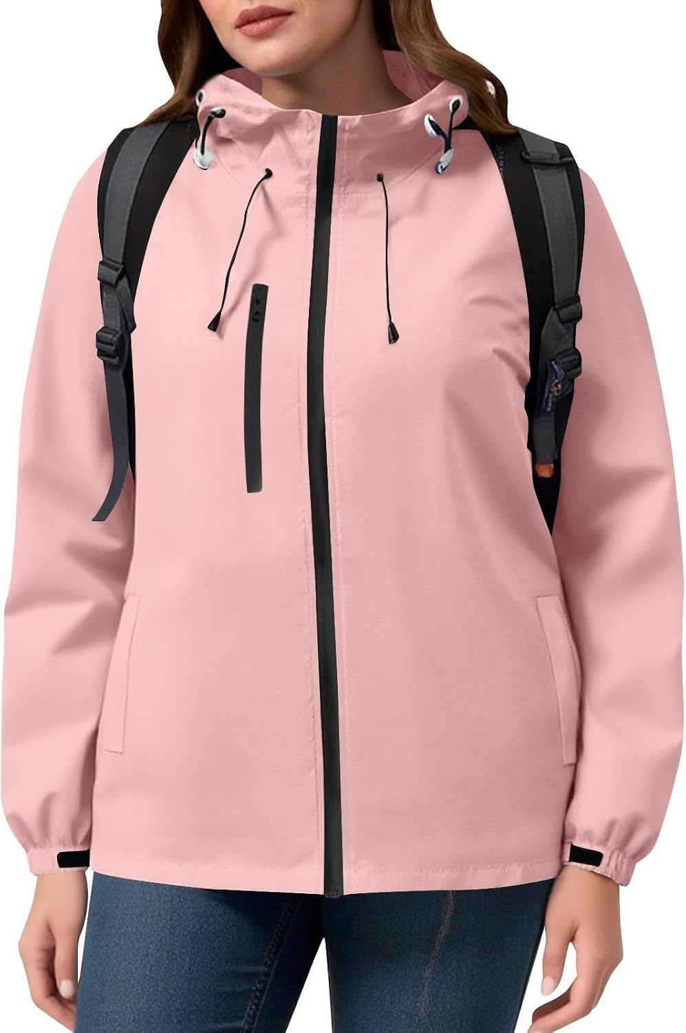 Womens Waterproof Raincoat Full Zip Rain Jacket Casual Travel Outdoor Hiking Jackets Hooded Fall Going Out Outwear