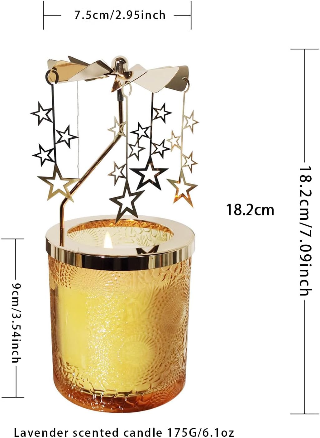 kingnero Lavender Scented Candle Carousel Rotary Candle Holder Spinning Tea Light Holder Birthday Gifts for Women, Mom, Wife, Girlfriend, Sister, Female Friends, Gold Star