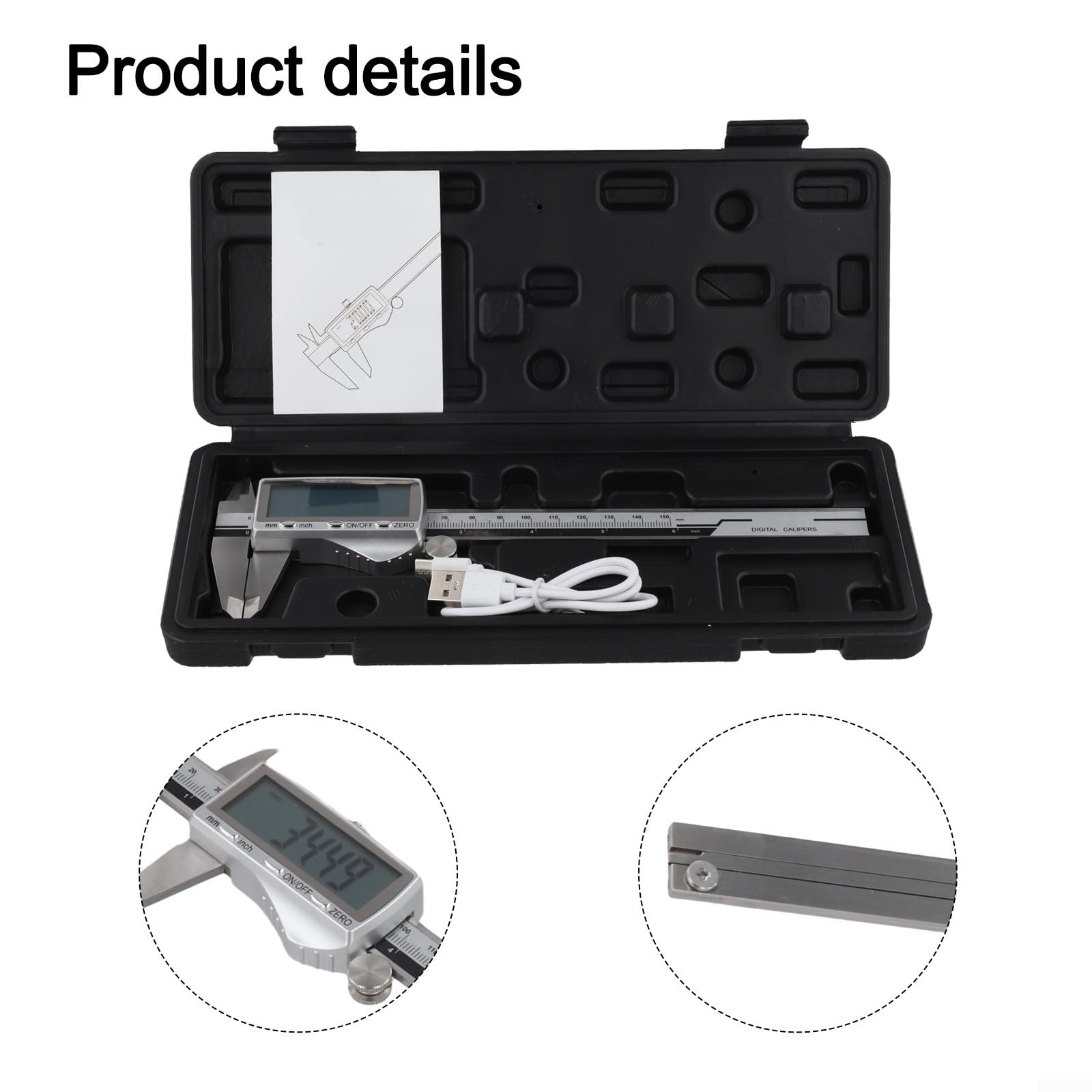 para calibre Digital Vernier Recargable para acero Inoxidable 0.01mm Precisión Industrial Medición para herramienta Taller 150mm(200MM)