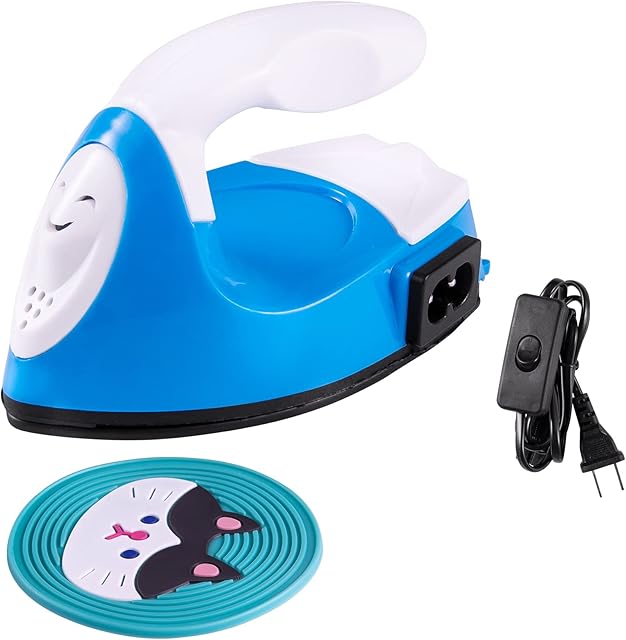 Mini Heat Press Machine Temperature Electric Iron with Charging Base Accessories for Transfer Vinyl Projects,Portable and Easy to Handle for Clothes DIY Art (Blue)