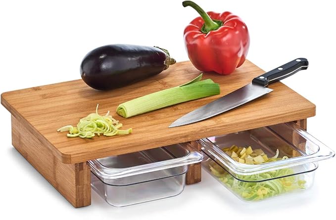 Zeller 25178 Schneidebrett m. 2 Auffangschalen, Bambus/Kunststoff, ca. 40,5×26,5×8,5 cm, Natur Zeller 25178 Schneidebrett m. 2 Auffangschalen, Bambus/Kunststoff, ca. 40,5×26,5×8,5 cm, Natur