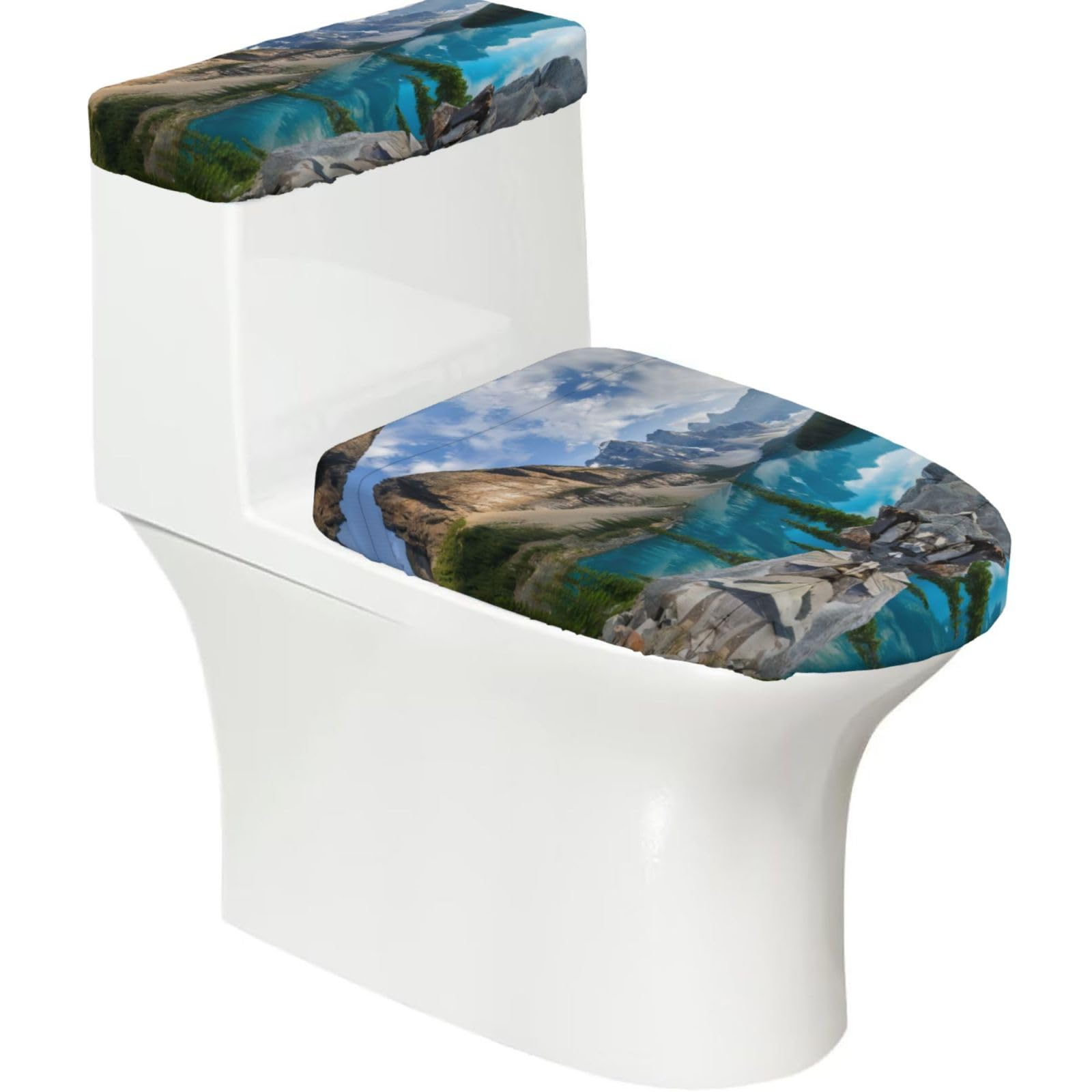 Mrowyc Black Beautiful Mountains Printed Toilet Seat Set - Set Of 2 - Universal Toilet Seat Cover - Housewarming Birthday Christmas Gift
