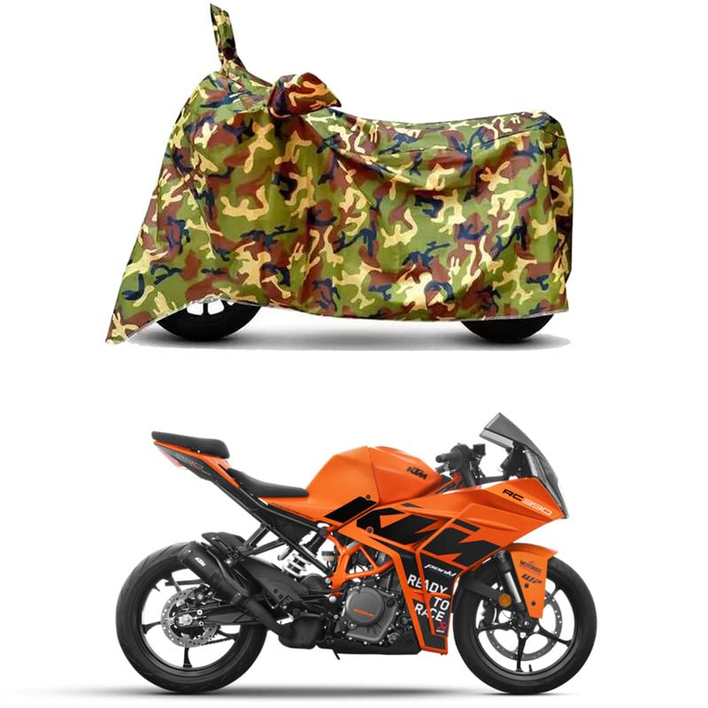 Image of Waterproof 100% PVC Coated Bike Scooty Two Wheeler Body Cover Compatible for KTM RC 200 GP Edition /UV-Rays /Heat Protection /Birds Dropping /Scratchproof /Dust Proof [6X6 Jungle Print]