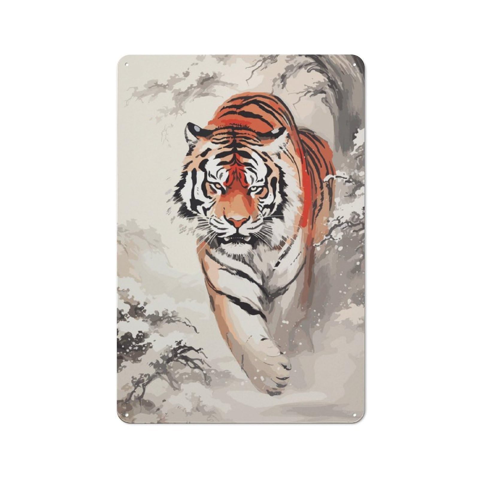 Junmoney Tiger Japanese Painting Retro Tin Wall Plaque 30X20cm Featuring For Garage Wall, For Vintage Wall Decor Fans, For Themed Room Decoration