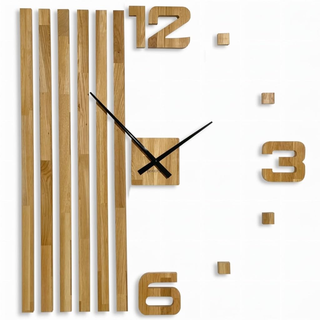 Relojes de Pared 3D de Madera de Roble, láminas Grandes de 100 cm, diseño Moderno, EKO, decoración de Pared, Relojes para Oficina, salón, Dormitorio, artículo Decorativo (XXL, 100 cm, manecillas