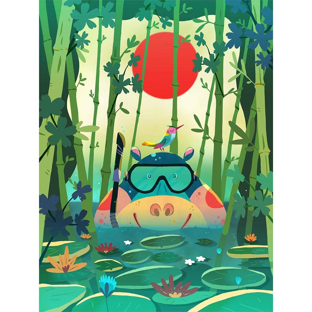 Wee Blue Coo Jungle Animals Hippo Art Print Poster Wall Decor 12X16 Inch