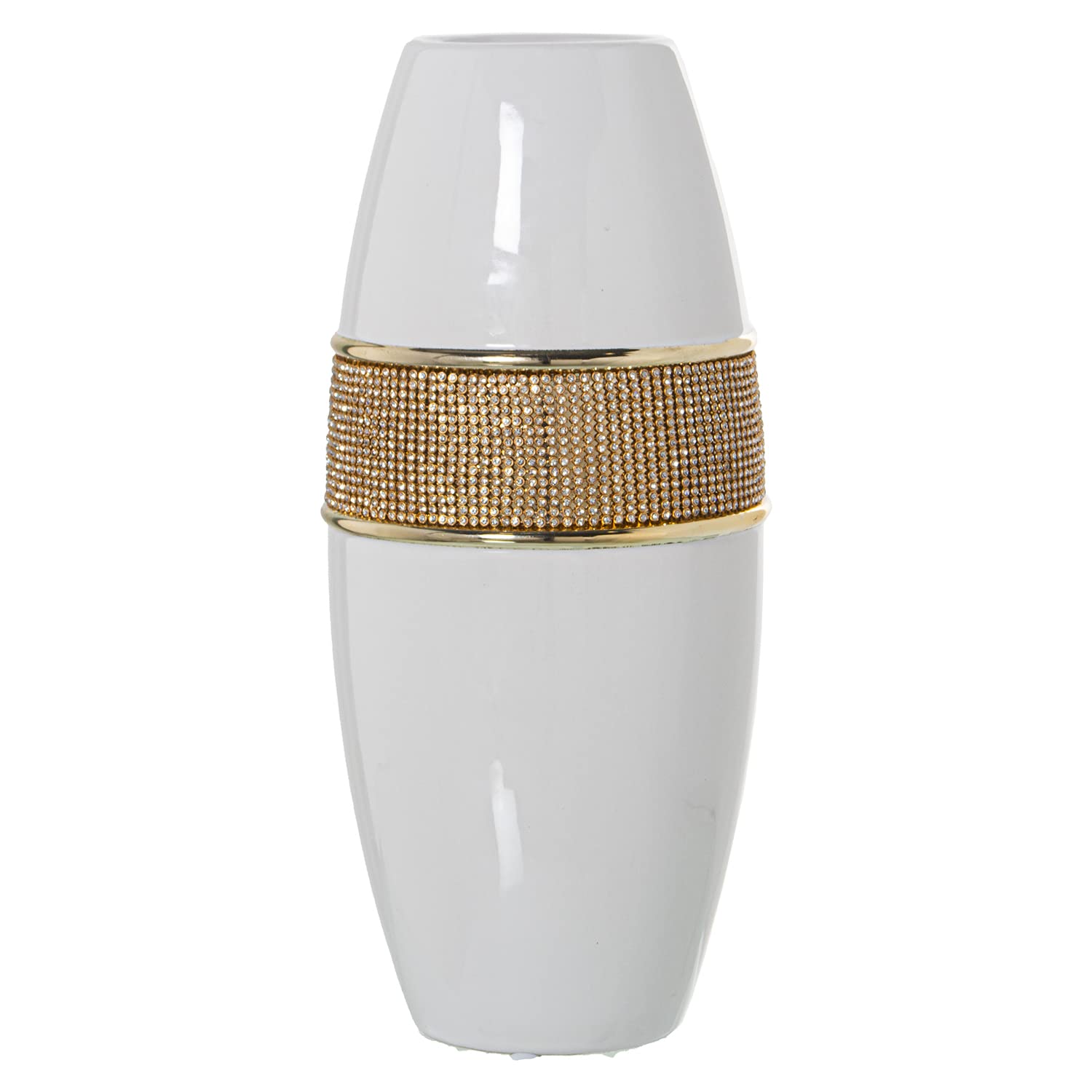 Vase en céramique blanc et or brillant 14x34cm pour décoration intérieure