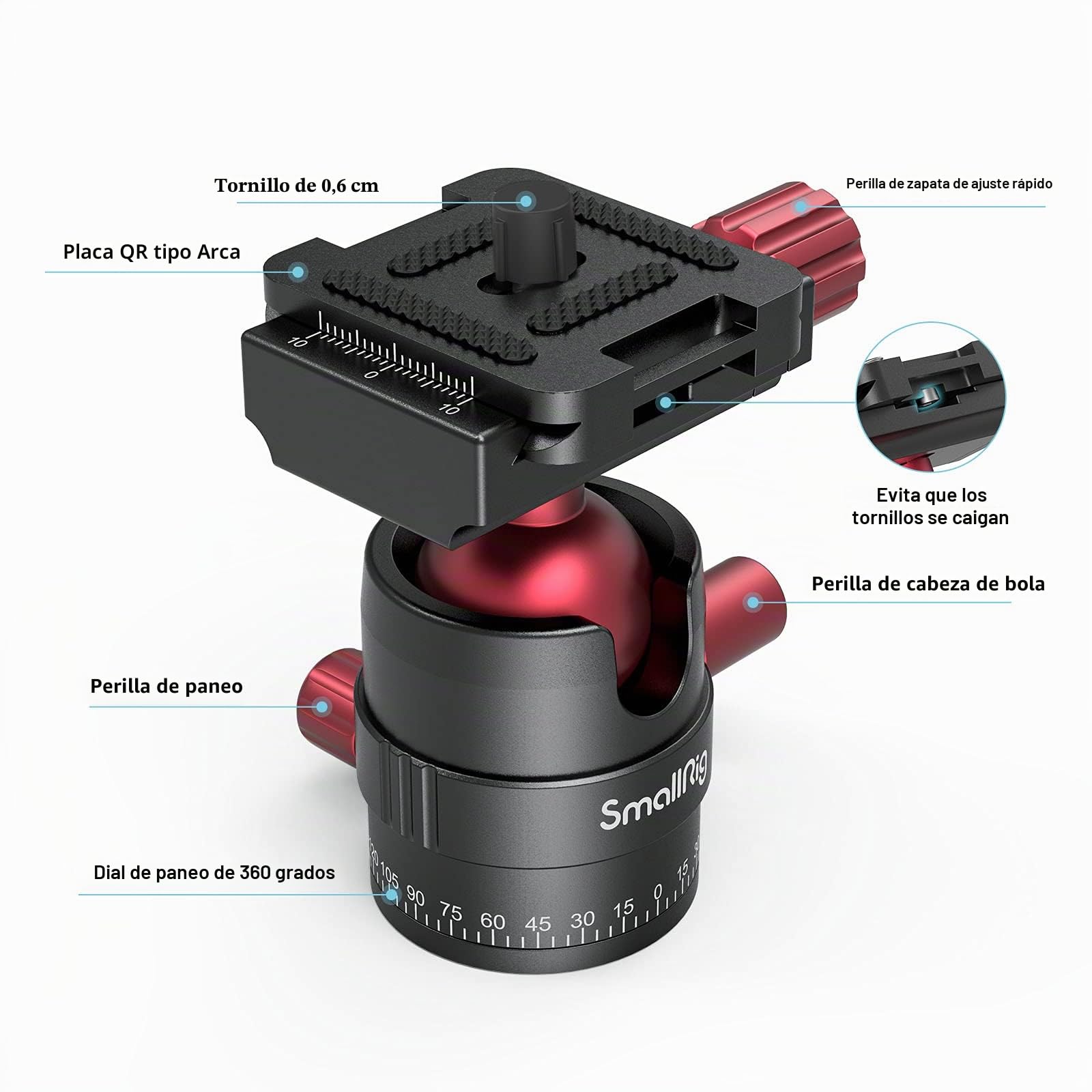 SMALLRIG Rótula de Bola de Trípode, Rótula de Bola Panorámica Giratoria de 360 Grados con Placa de Zapata Rápida de 1/4'', Carga Máxima de hasta 5kg / 11lb, para Videocámara de Cámara DSLR - 3034