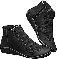 Vista 14 de Ladmiple Botas de tobillo para mujer, sin tacón, casual, con cremallera lateral, botas cortas vaqueras occidentales, zapatos para caminar
