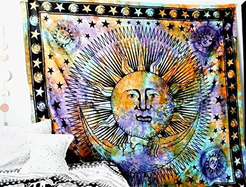 Psychedelic Celestial Indian Sun Hippie Hippy Tapestry Wall Hanging Throw Tie Dye Hippie Hippy Boho Bohemian Tye Die Hand-loomed Window Doorway Door Curtain