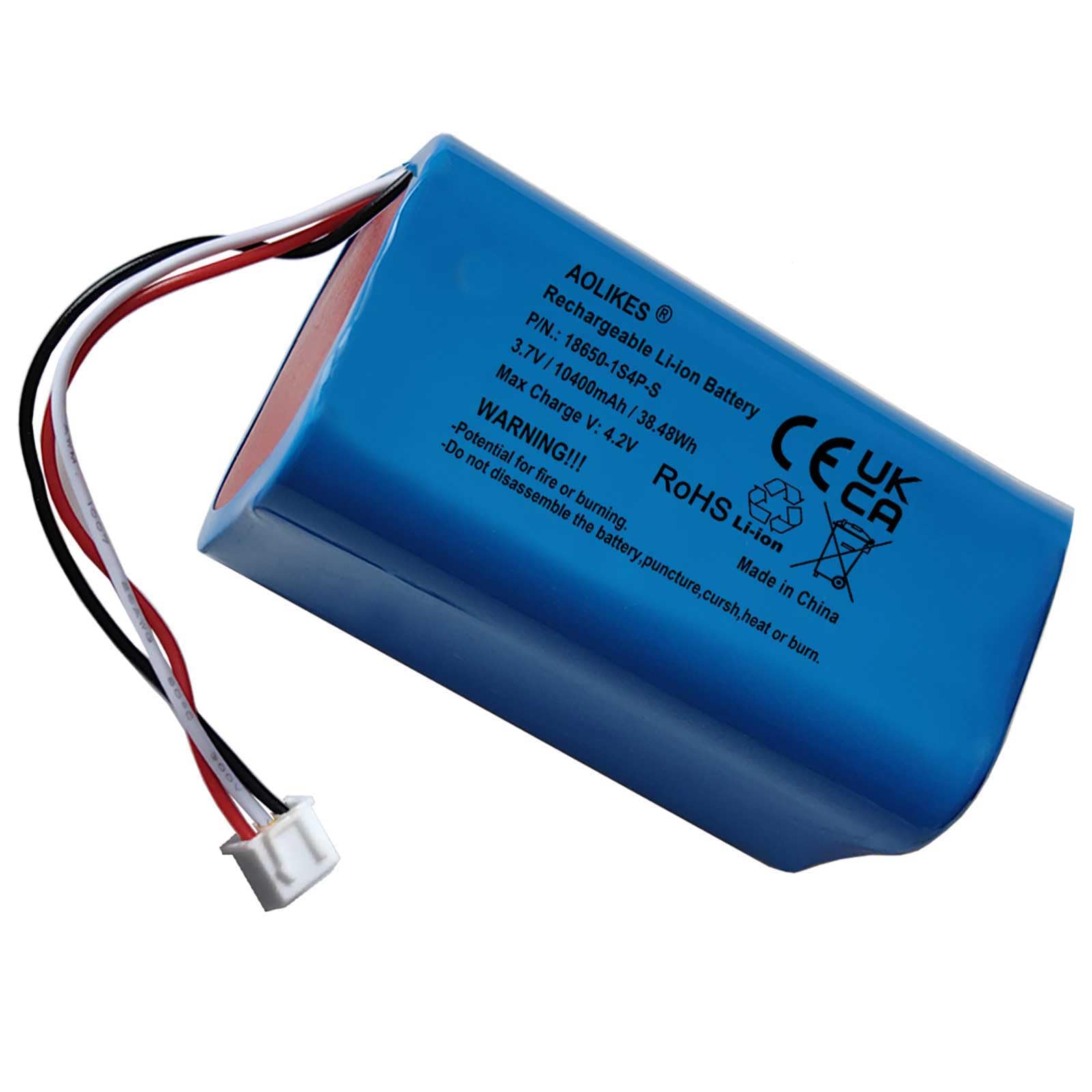 AOLIKES Batterie lithium-ion rechargeable 18650 1s3p 10400 mAh 3,7 V avec connecteur XH2,54/3P / cellules 5C / carrée / prend en charge la charge rapide