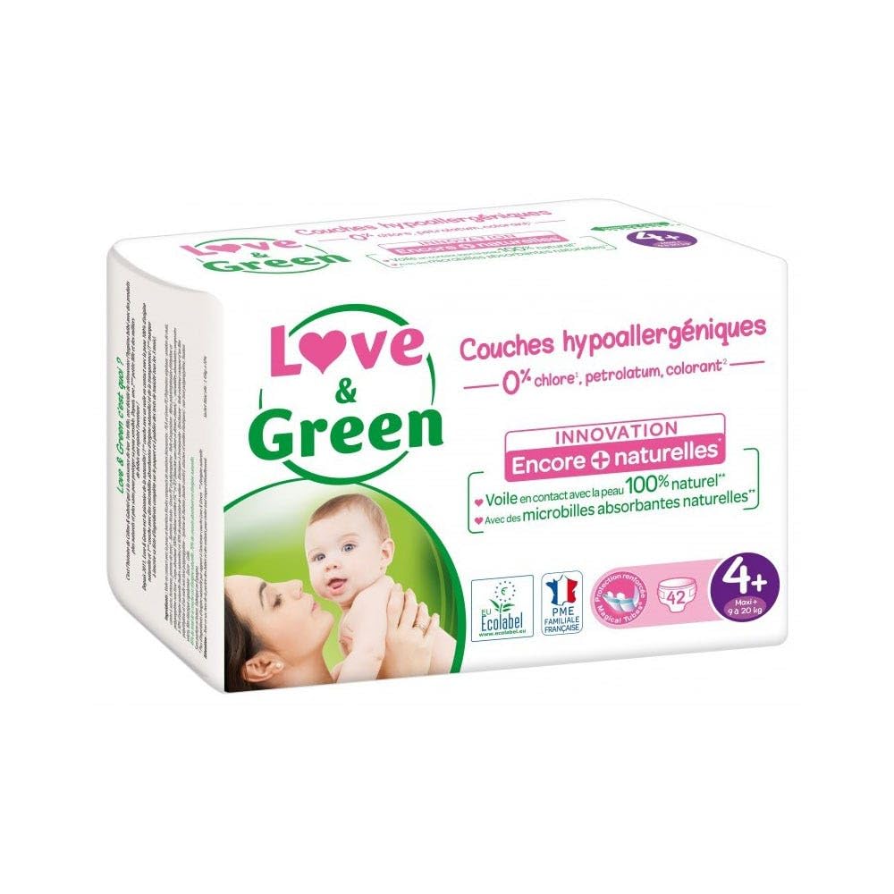 Love & Green - Hypoallergenic Baby Diapers 0% - Size 4+ (9-20 kg)