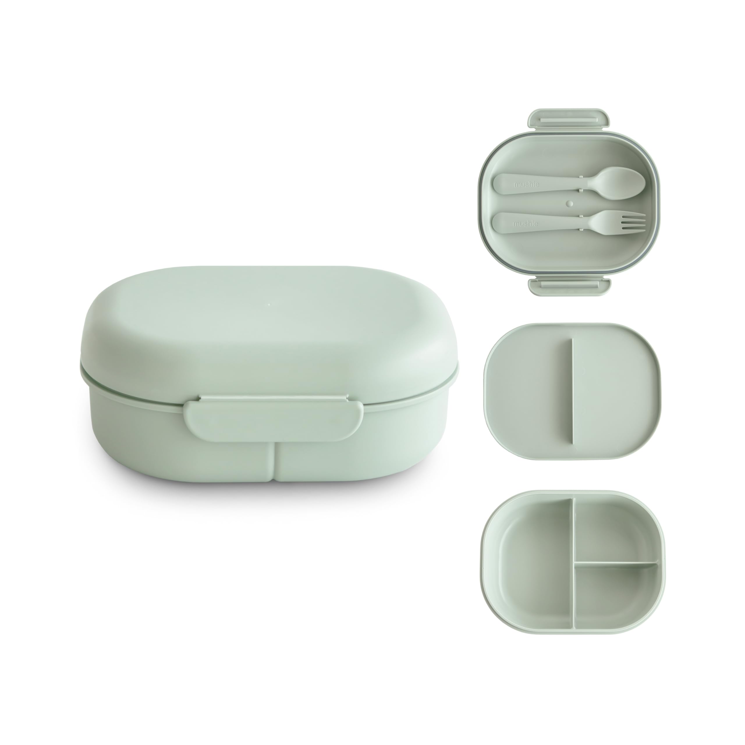 Kids Bento Lunch Box | 3-Compartment & Removable Divider + Fork & Spoon Utensils | Great For Meals, School, Snacks On-the-Go | Dishwasher Safe (Sage)