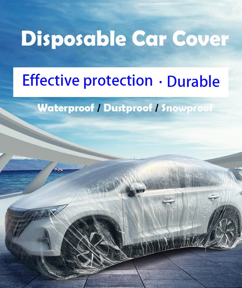 Image of Disposable Transparent Car Cover - Waterproof, Dustproof, Scratch & UV-Resistant Protection for Cars, SUVs, Easy to Use, Eco-Friendly - Pack of 2 for Travel & Outdoor Parking (2, LL)