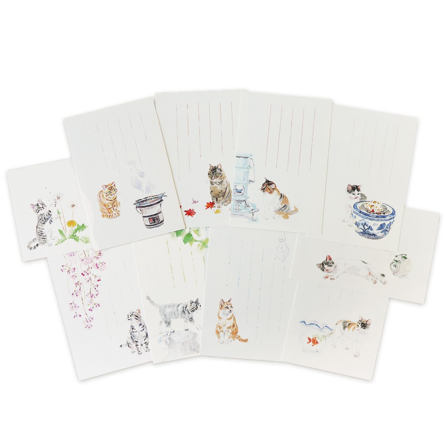 Medetaya Washi Seasonal Postcard Cat Set of 10 : Office Products