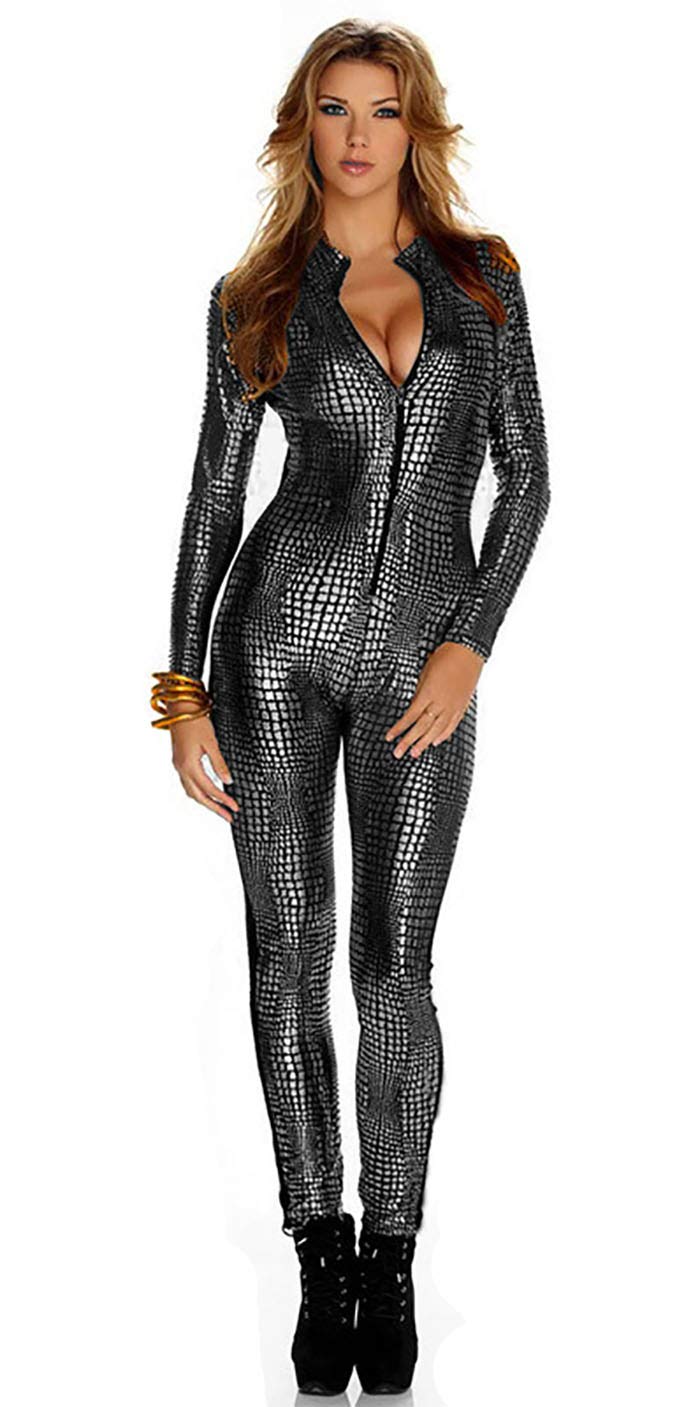 Costume sexy da donna, a forma di pelle di serpente, con strisce e vernice