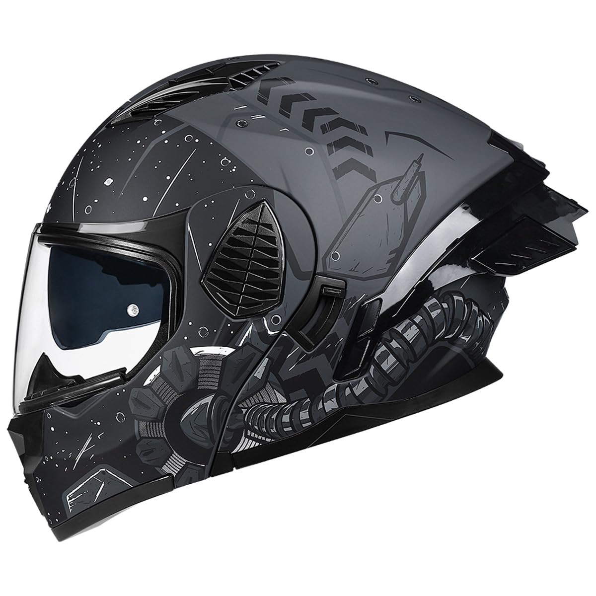 Woljay Motorcycle Full Face Flip Up Helmet Dual Visor Integrated Motorbike for Adults Men Women Street Racing Moped DOT Approved (Silver Transparent Visor,One Size) — view 17
