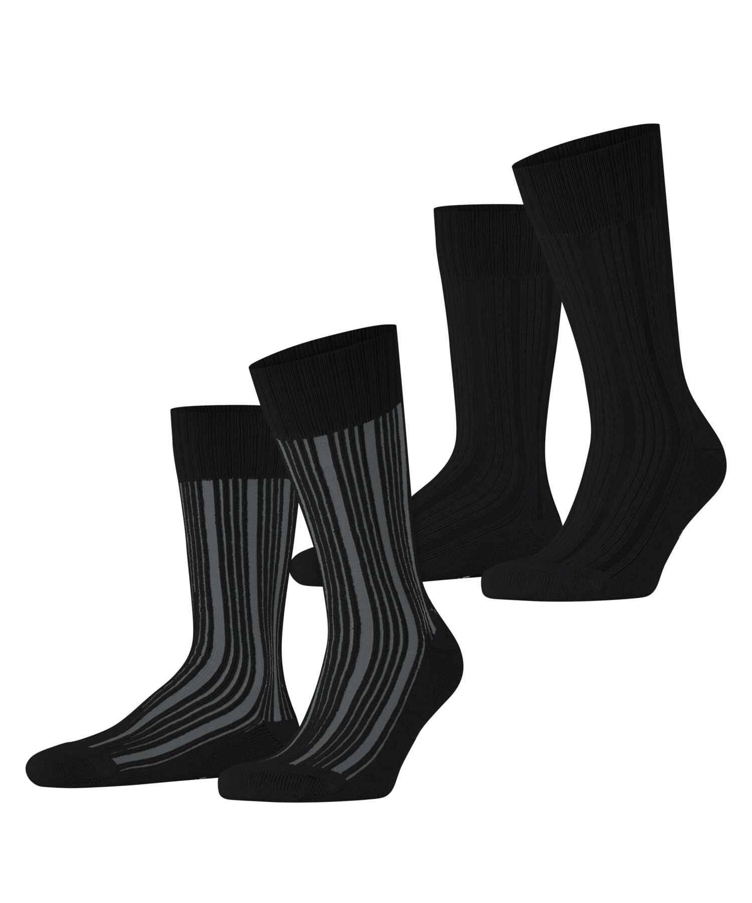 ESPRIT Men's Plush Rib Multipack M So Cotton Patterned 2 Pairs Socks, Black 3000, 5.5-8