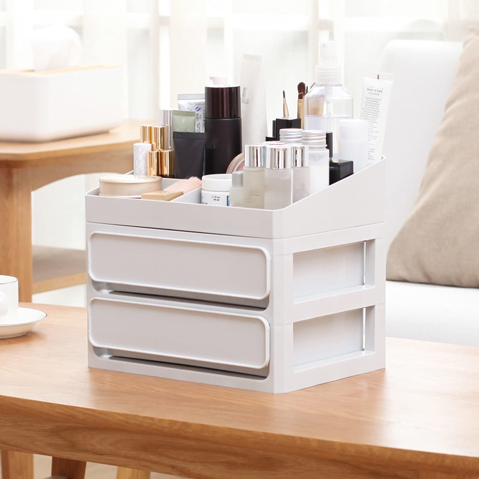 Boîte de rangement de bureau Boîte de rangement de bureau de bureau de salle de bains avec 3 tiroirs en plastique empilable de type plastique Cosmétiques Boîte de rangement Organisateur De Bureau En B