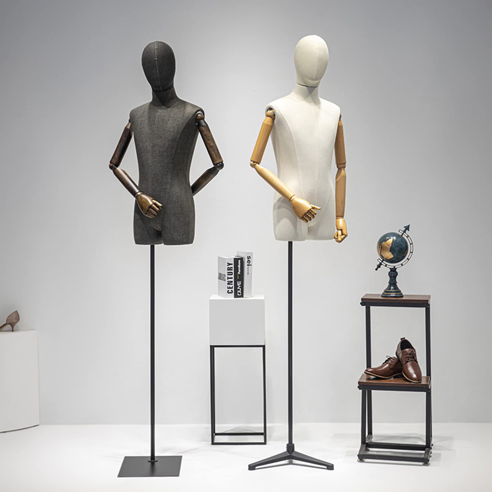 Demi-corps de mannequin masculin, modèle homme réglable en hauteur avec base en métal, bras et tête rotatifs à 360°, affichage du torse pour vitrine de magasin, exposition