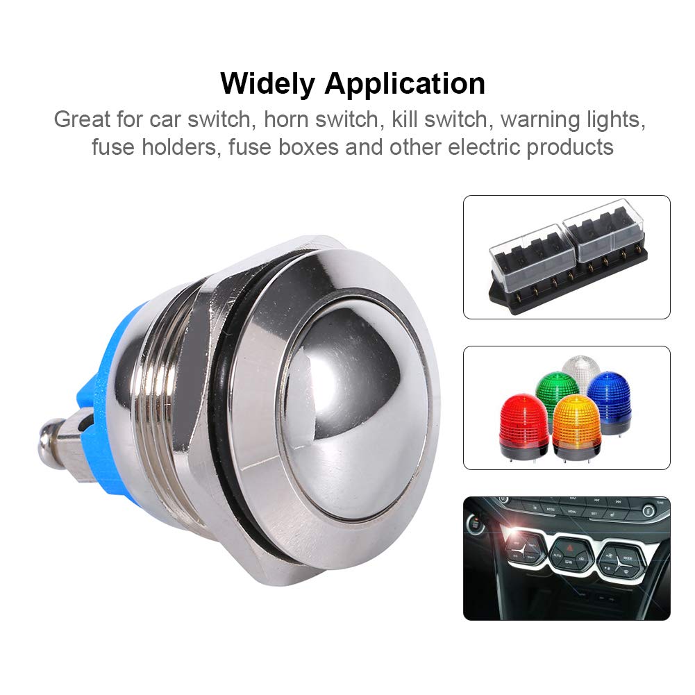 19mm Waterproof Push Button Switch, IP65 Momentary Horn or Starter Button, 12V for Automotive, Marine and Industrial Use