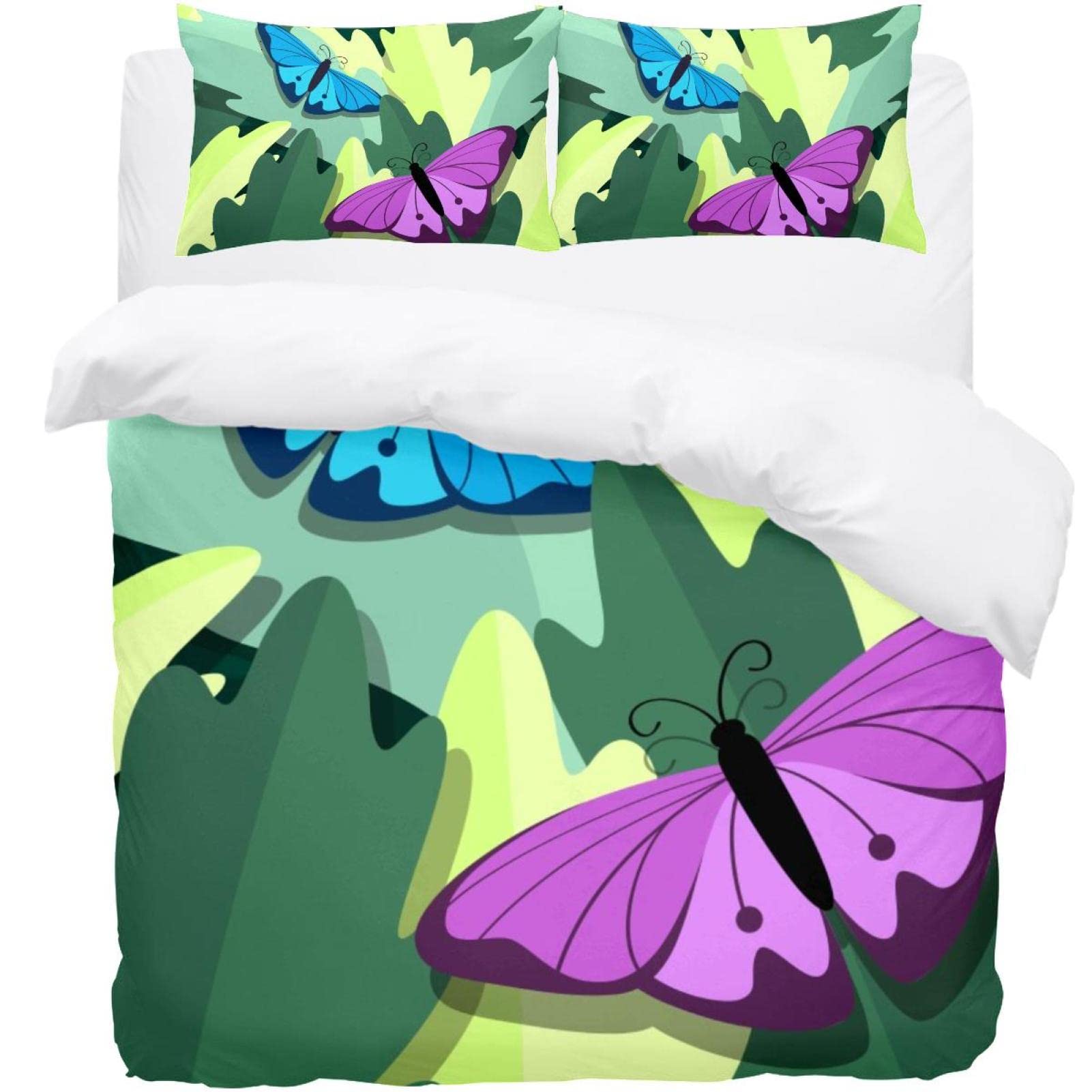 Housse de couette verte motif papillons 3 pièces pour un lit harmonieux