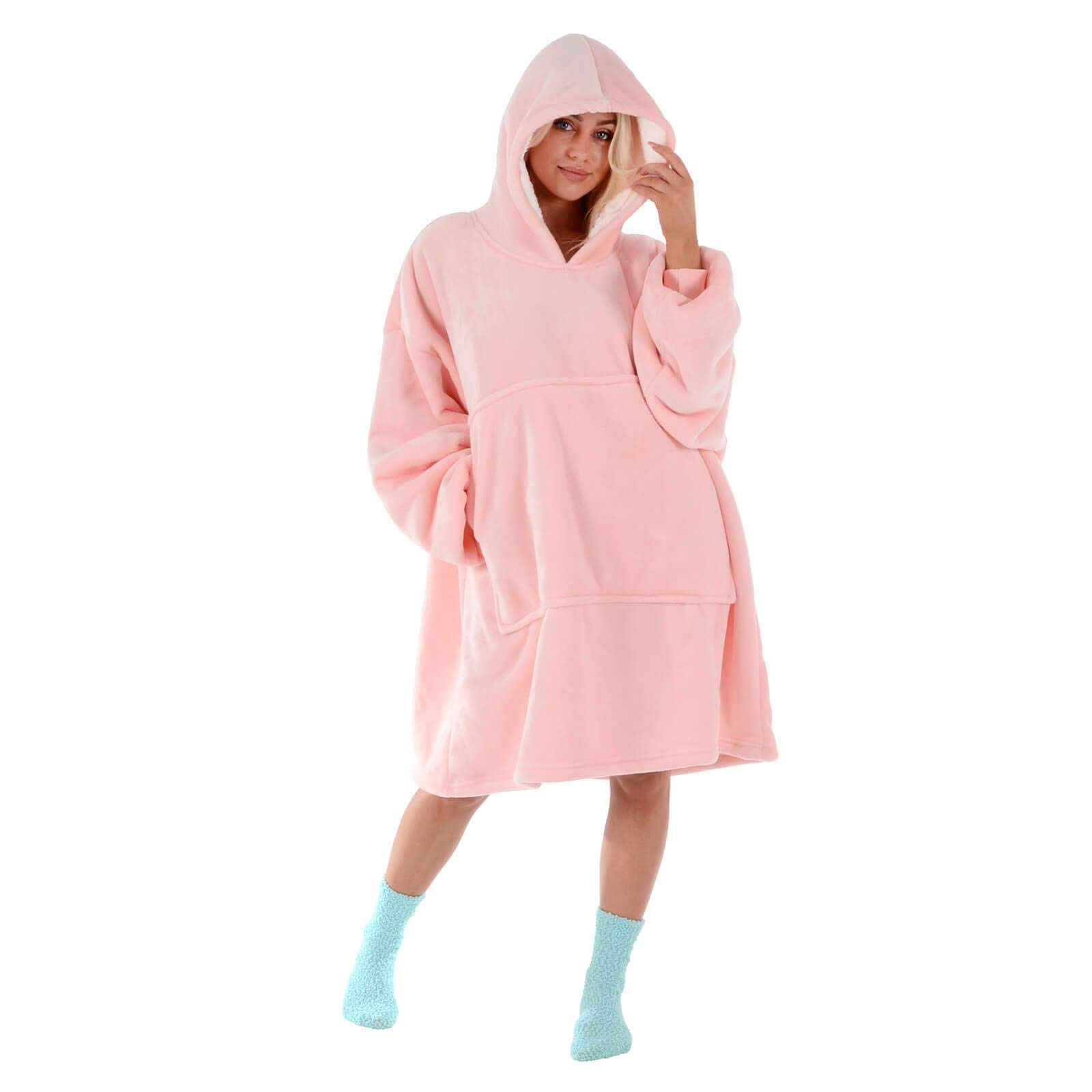 Hodge And Hodge Unisex Baby Pink Adults Hoodie Blanket Sweatshirt Sherpa Fleece Oversize Top