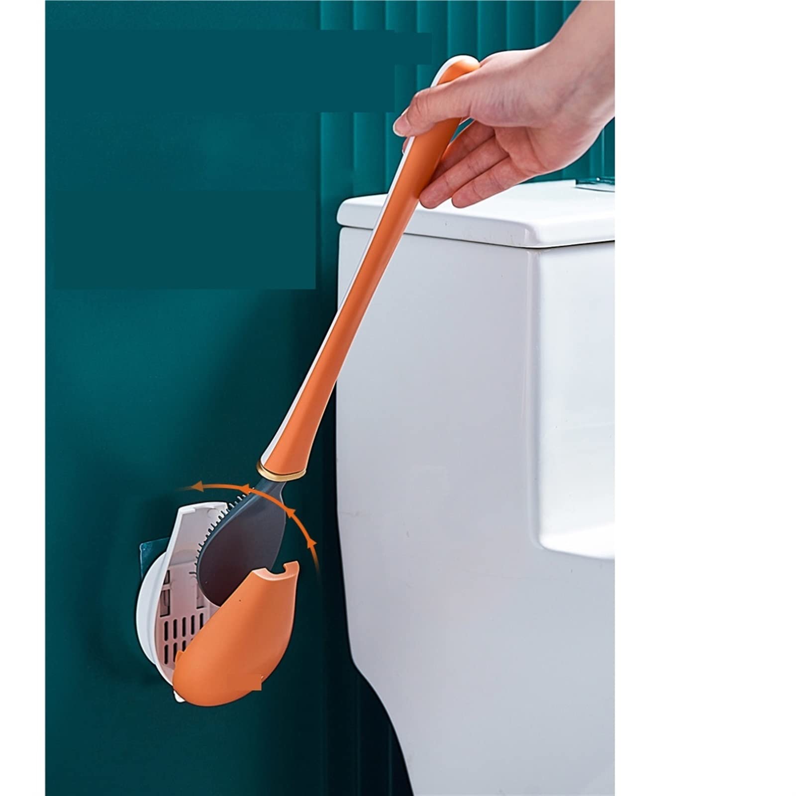 Toilettenbürste und Halter, WC-Bürstengarnitur, auslaufsichere Basis, Silikon, Flacher Kopf, weiche Borsten, schnell trocknender Halter