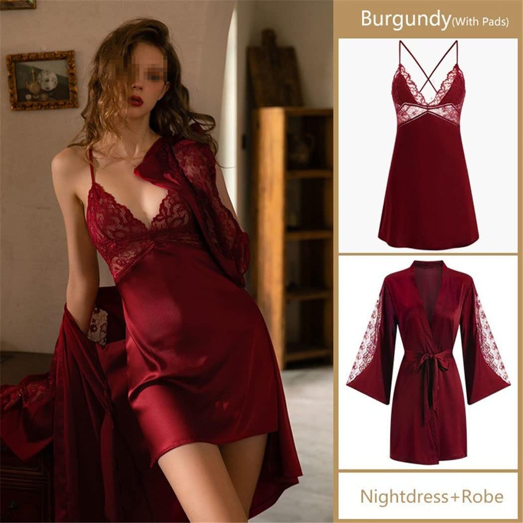 Haitpant Women Robe Sets Night Dress Satin Sleepwear Bride Bridesmaid Wedding Sexy Lace Nightgown Kimono Bathrobe Gown